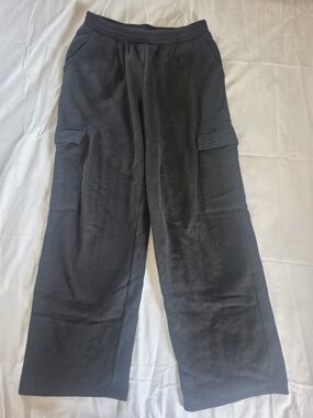 Black Cargo Sweatpants for Women - Comfortable Wide-Leg Lounge Pants